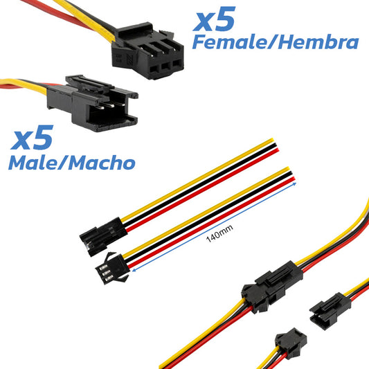 Connecteur avec Câble 22AWG SM 3 broches - 5F/5M vue 2