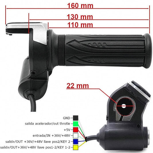 Accélérateur avec indicateur de batterie et clé (36V/48V) - Connecteur SM vue 2