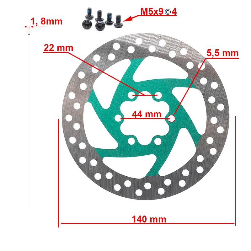 Disque de frein 140mm 6H vert vue 2