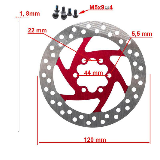 Disque de frein 120mm 6H rouge vue 2