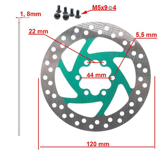 Disque de frein 120mm 6H vert vue 2