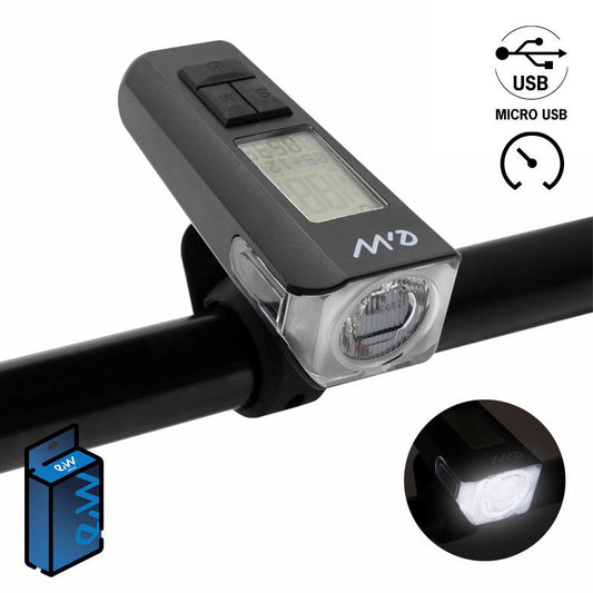 Feu avant rechargeable EWL011 avec affichage de la vitesse, de la température, de l'heure et du kilométrage référence CMM334