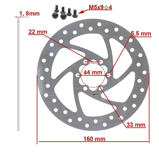 Disque de frein 160mm 6H argent vue 2