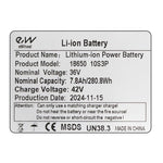 Batterie 36V 7.8A / H avec connecteurs XT30 et JST [EWHEEL] — vue 3