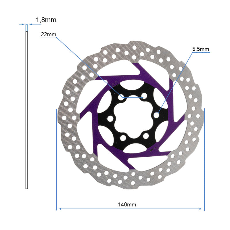 Disque de frein V2 6H 140 mm violet référence EW5466