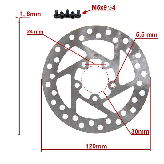 Disque de frein 120mm 5H argent pour Xiaomi M365, Essential, 1S, Pro/2 vue 2