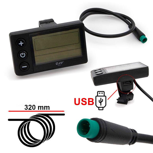 Écran S866 avec connecteur étanche - avec port USB [Ewheel] référence AF004